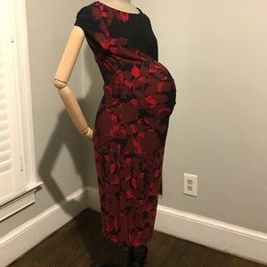 A Pea in the Pod Red/Black Floral Maternity Dress